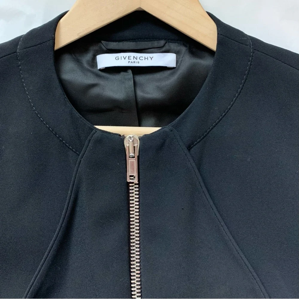 Rare GIVENCHY Black Peplum Jacket Silver Zippered Blazer Italy IT 44 / US MED